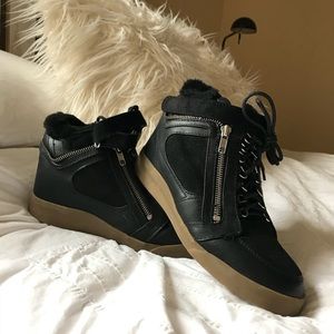 H&M Faux Suede Wedge Ankle Sneakers - Black 39